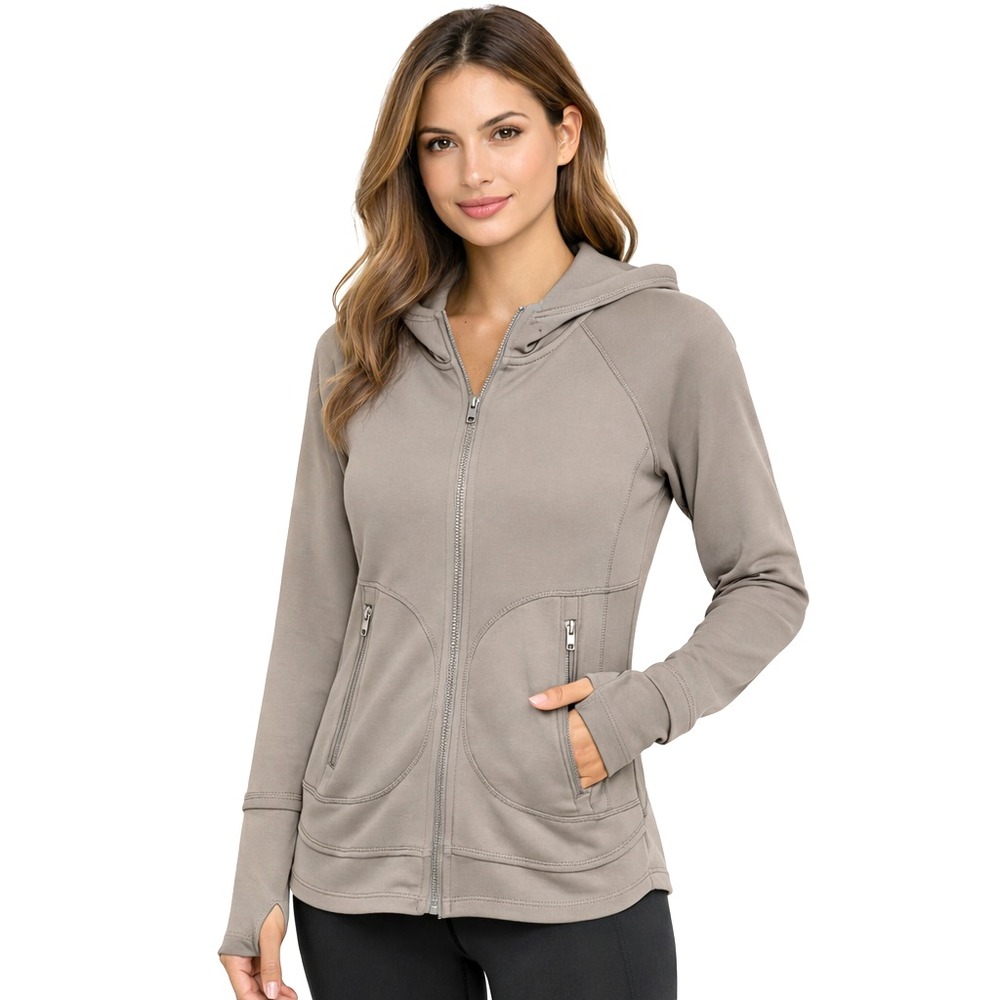 BCBG Maxazria Jacket Small Athleisure Zip Thumbhole Taupe